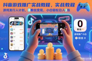 抖音游戲推廣實戰教程，游戲發行人計劃，0粉絲變現，小白輕松日入3張